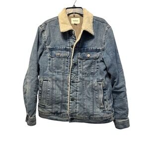 UpWest Mens Denim Trucker Jacket with Faux Sherpa Collar - Medium